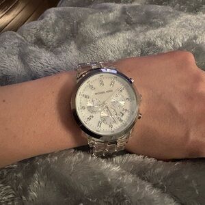 Michael Kors Silver and White Chronograph Watch